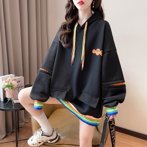 First real shot of 65 fish scale spring and autumn new Korean style loose and versatile fake two-piece thin sweatshirt for women