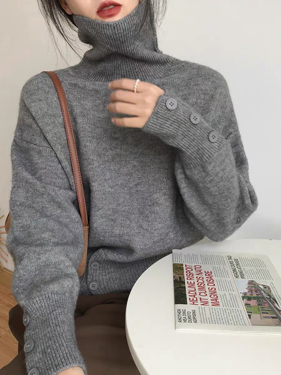 高領毛衣女秋冬季新款慵懶風軟糯高級感超好看內搭針織衫上衣
