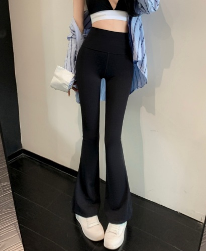 Actual shot ~ Casual high-waisted elastic slim-fit micro-flare pants hot girl vertical straight yoga floor-length trousers
