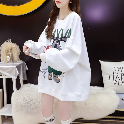 The first pure cotton Chinese cotton composite spring and autumn thin sweatshirt for women plus size fat mm top