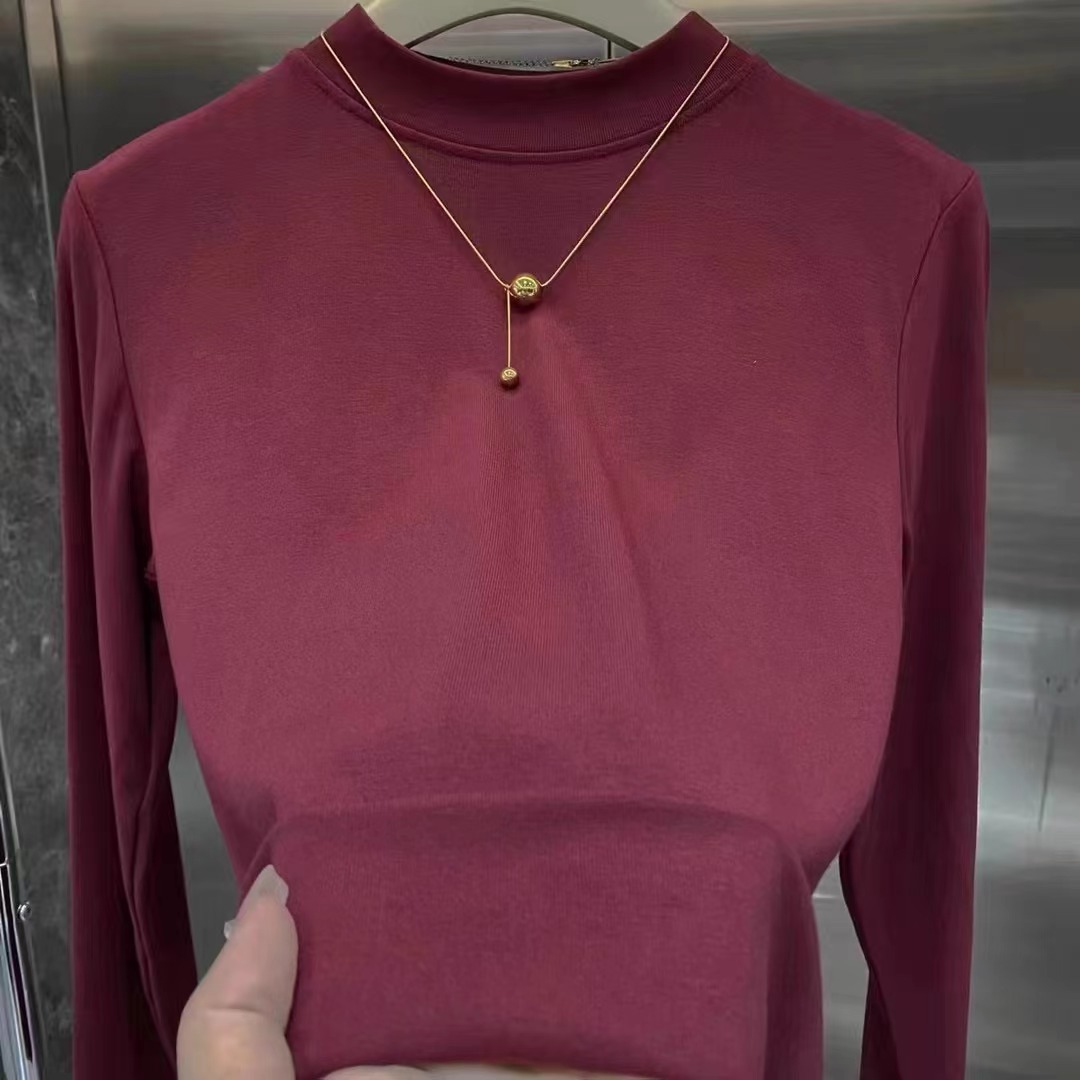 Autumn and winter new style plus brushed small stand-up collar solid color inner wear simple and versatile slimming half turtleneck bottoming t-shirt for women