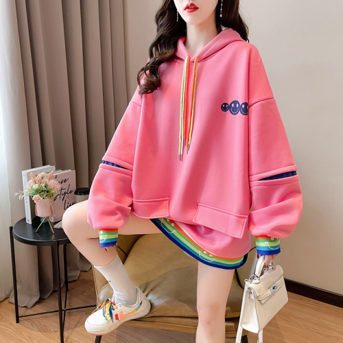 First real shot of 65 fish scale spring and autumn new Korean style loose and versatile fake two-piece thin sweatshirt for women