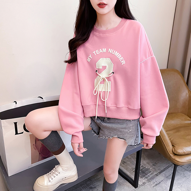 Real shot of Chinese cotton brush composite 320g spring and autumn thin round neck long-sleeved T-shirt tops large size women's 200 pounds