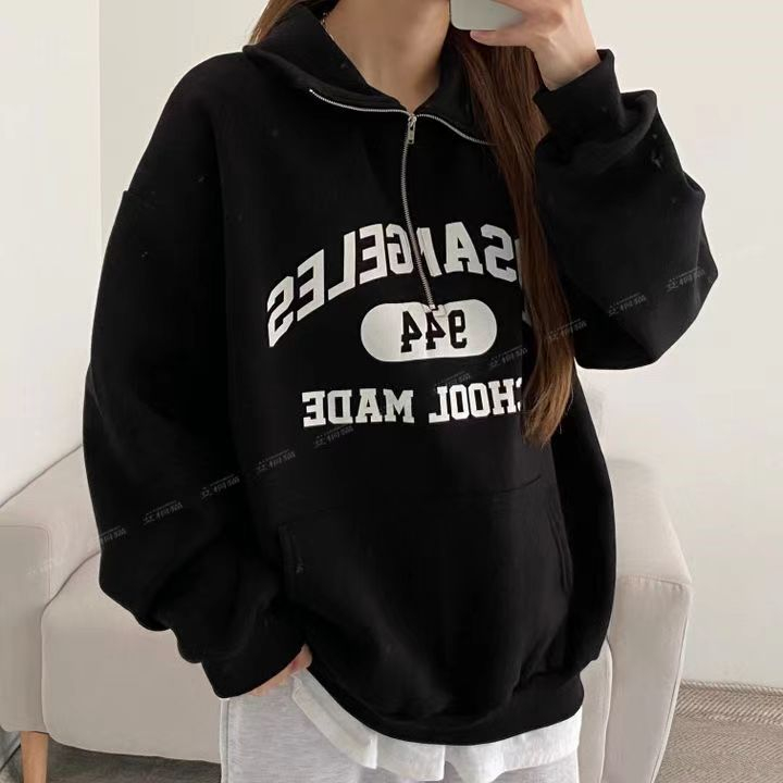 高品質polo領拉鏈衛衣女薄款bf大碼設計感外套開衫春秋款