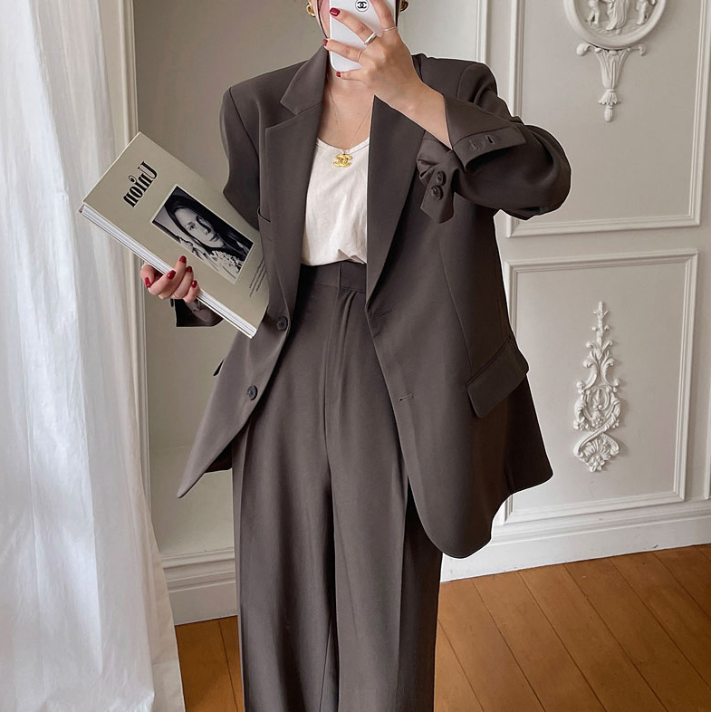Suit suit high-end British style 2024 spring and autumn new Korean cold style wide-leg pants suit two-piece suit for women