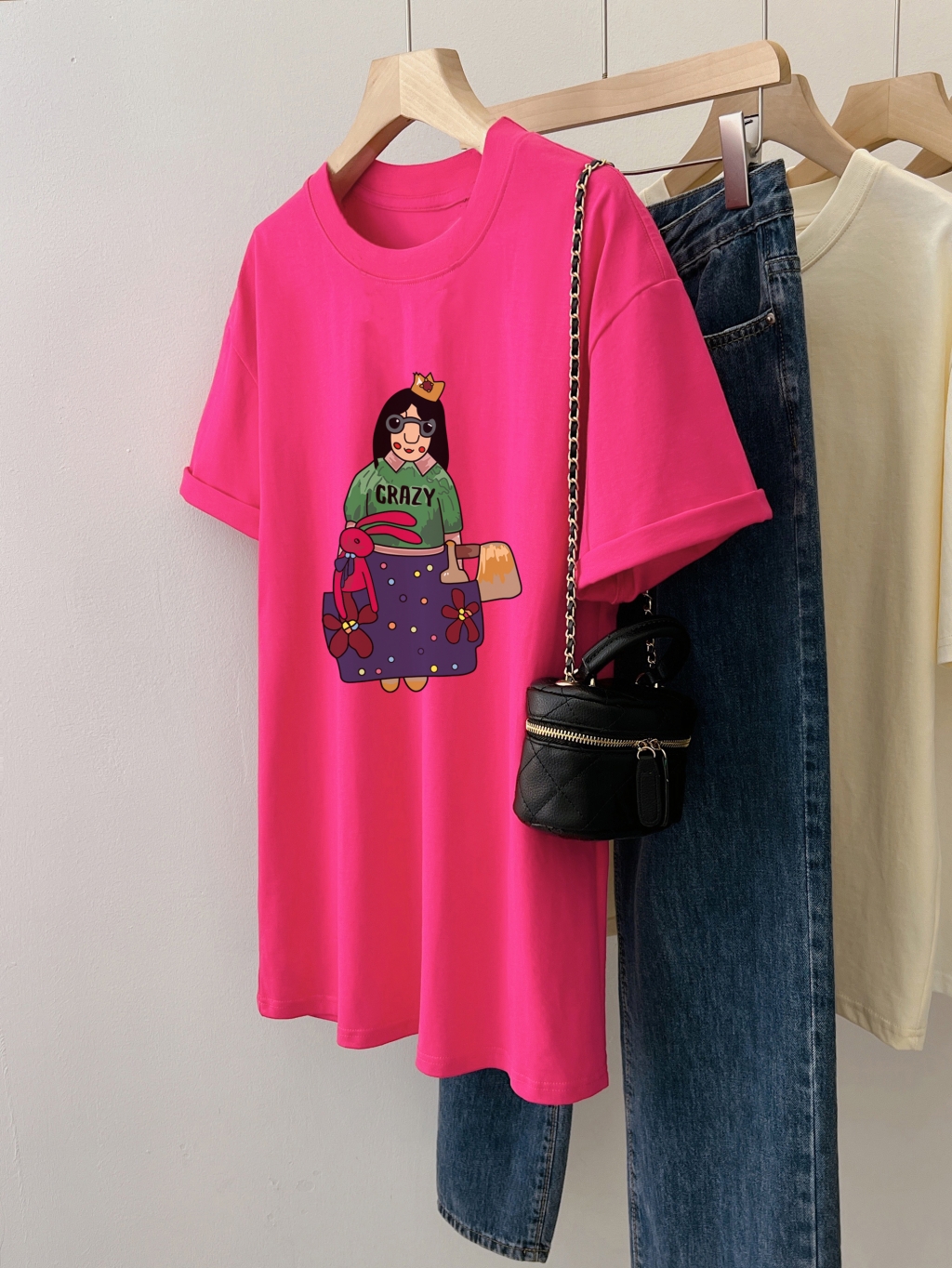 Real shot 2024 spring and summer new style 100% cotton combed cotton printed summer short-sleeved T-shirt women's loose Korean version