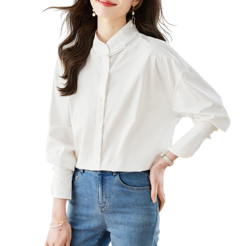 Has been shipped niche design heavy-duty pure cotton shirt women's versatile slimming national style new Chinese casual loose top