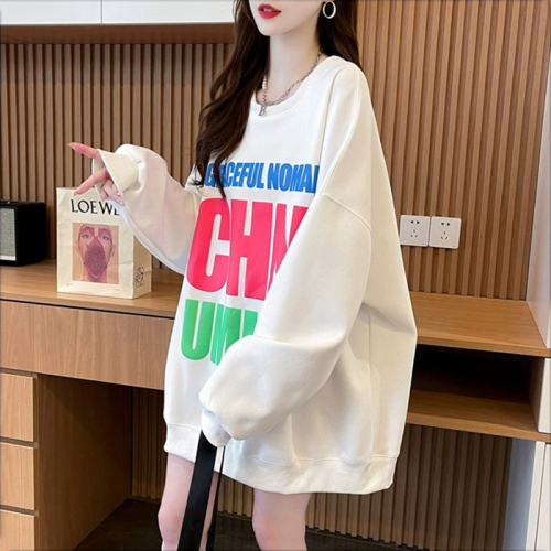 The first pure cotton Chinese cotton composite round neck autumn thin sweatshirt women's plus size women's top