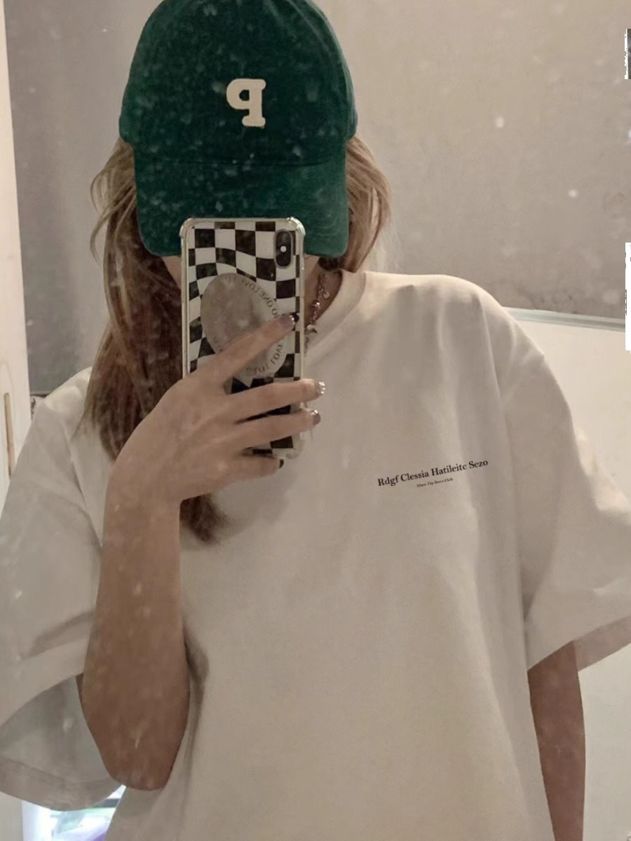 220克精梳緊密賽洛簡約風個性字母印花短袖T恤女