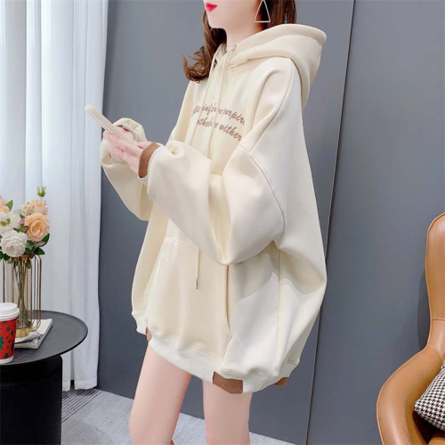 First release of 25 cotton fish scale fake two-piece hooded spring and autumn thin sweatshirt for women plus size 200 pounds top