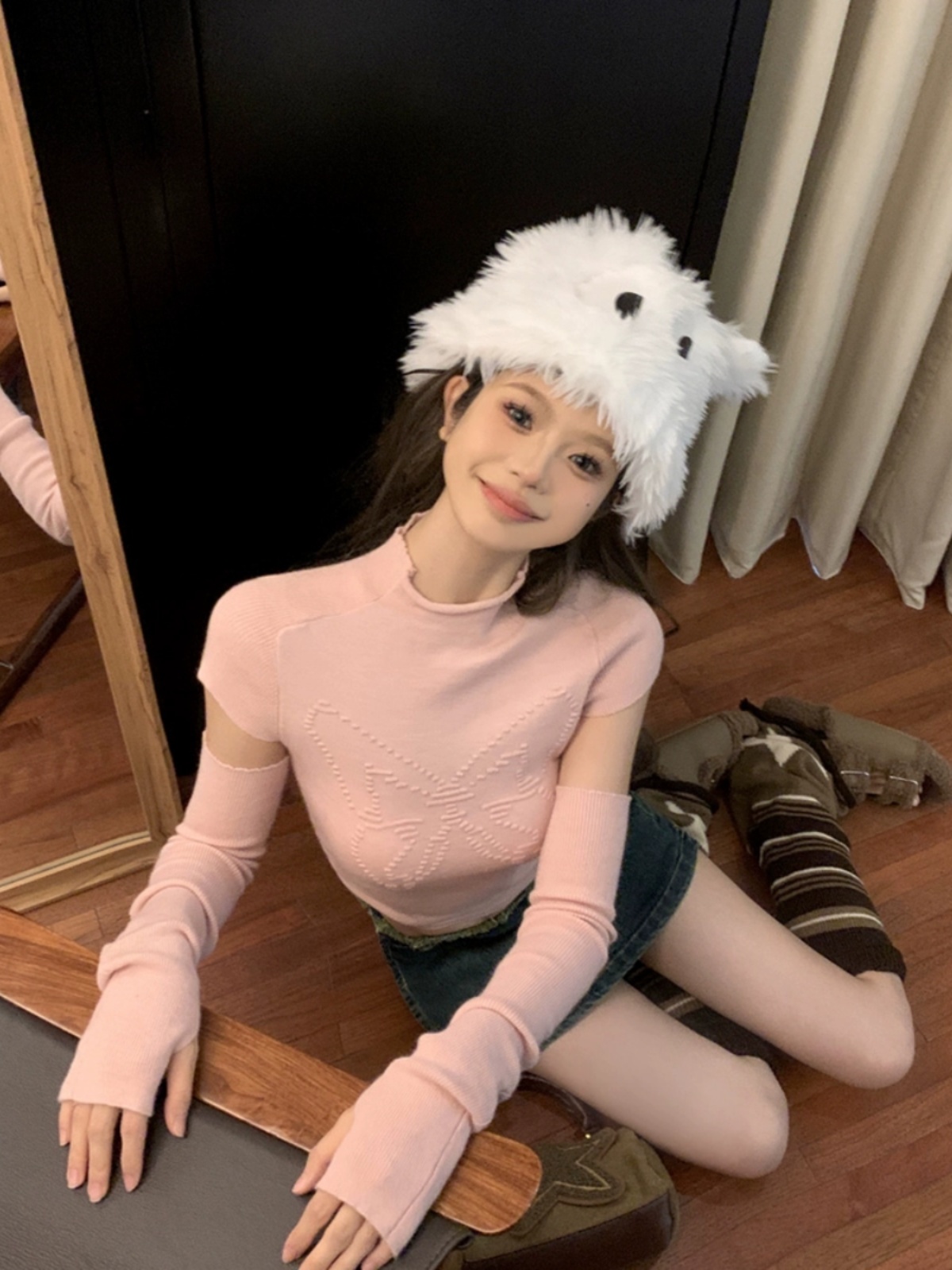 Hot Girl Sleeve Sweater Women's Autumn and Winter Design Half Turtle Collar Bottoming Shirt Slim Fit Pure Desire Top