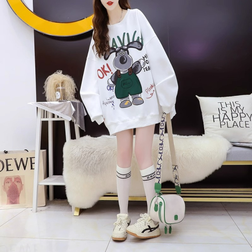 The first pure cotton Chinese cotton composite spring and autumn thin sweatshirt for women plus size fat mm top