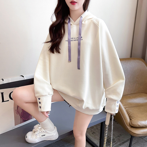 First real shot of Chinese cotton composite milk silk sweatshirt for women spring and autumn embroidered flower hooded top plus size women's 200 pounds