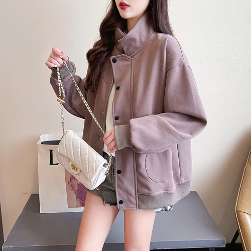 Real shot of Chinese cotton composite milk silk sweatshirt for women spring and autumn thin solid color buttoned cardigan coat tops for women plus size