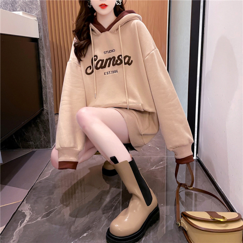 First release cotton fish scale fake two-piece thin sweatshirt for women spring and autumn plus size women's hooded top