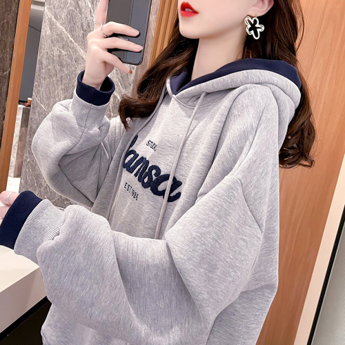 First release cotton fish scale fake two-piece thin sweatshirt for women spring and autumn plus size women's hooded top