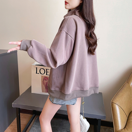 Real shot of Chinese cotton composite milk silk sweatshirt for women spring and autumn thin solid color buttoned cardigan coat tops for women plus size