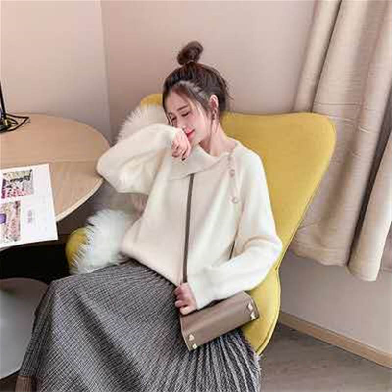 SIXONE Six One Autumn and Winter New Style Lapel Loose Long Sleeve Sweater Top Mink Velvet Sweater Women
