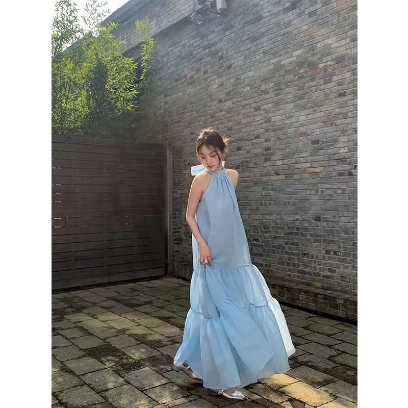 Your Hehe Choi Series Morris Spring French Gentle Wind Bow Halter Neck Dyed 4m Dress