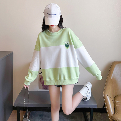 Actual shot of 280g pique cotton sweatshirt for women spring and autumn thin new style embroidered flower round neck long-sleeved T-shirt plus size women's clothing