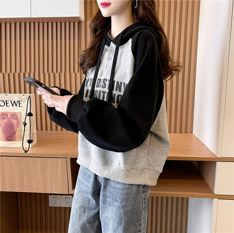The first imitation Chinese cotton composite milk silk short hooded spring and autumn thin sweatshirt women's jacket