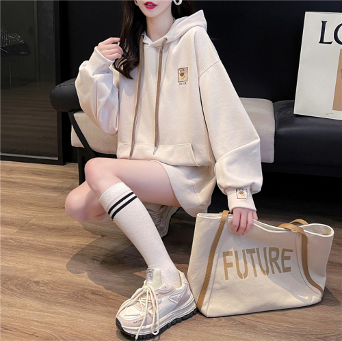 First real shot of Twill Fish Scale 250g Spring and Autumn Thin Sweatshirt Women's Large Size Hooded Jacket