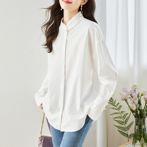 Has been shipped niche design heavy-duty pure cotton shirt women's versatile slimming national style new Chinese casual loose top