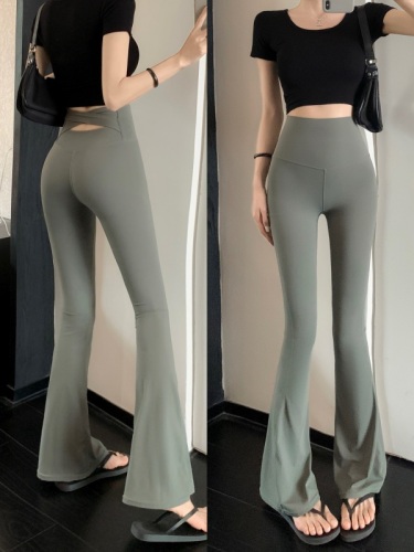 Actual shot ~ Casual high-waisted elastic slim-fit micro-flare pants hot girl vertical straight yoga floor-length trousers