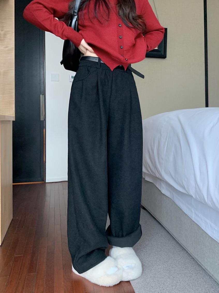 Actual shot of the new Korean style loose casual corduroy plus velvet thickened straight wide leg pants