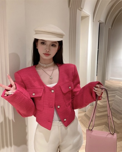 Actual shot of Xiaoxiangfeng tweed high-end pearl button short jacket