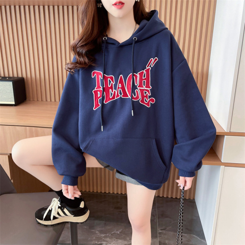 Real shot of pure cotton surface composite super soft plus velvet thickened American letter embroidery loose retro street hooded sweatshirt