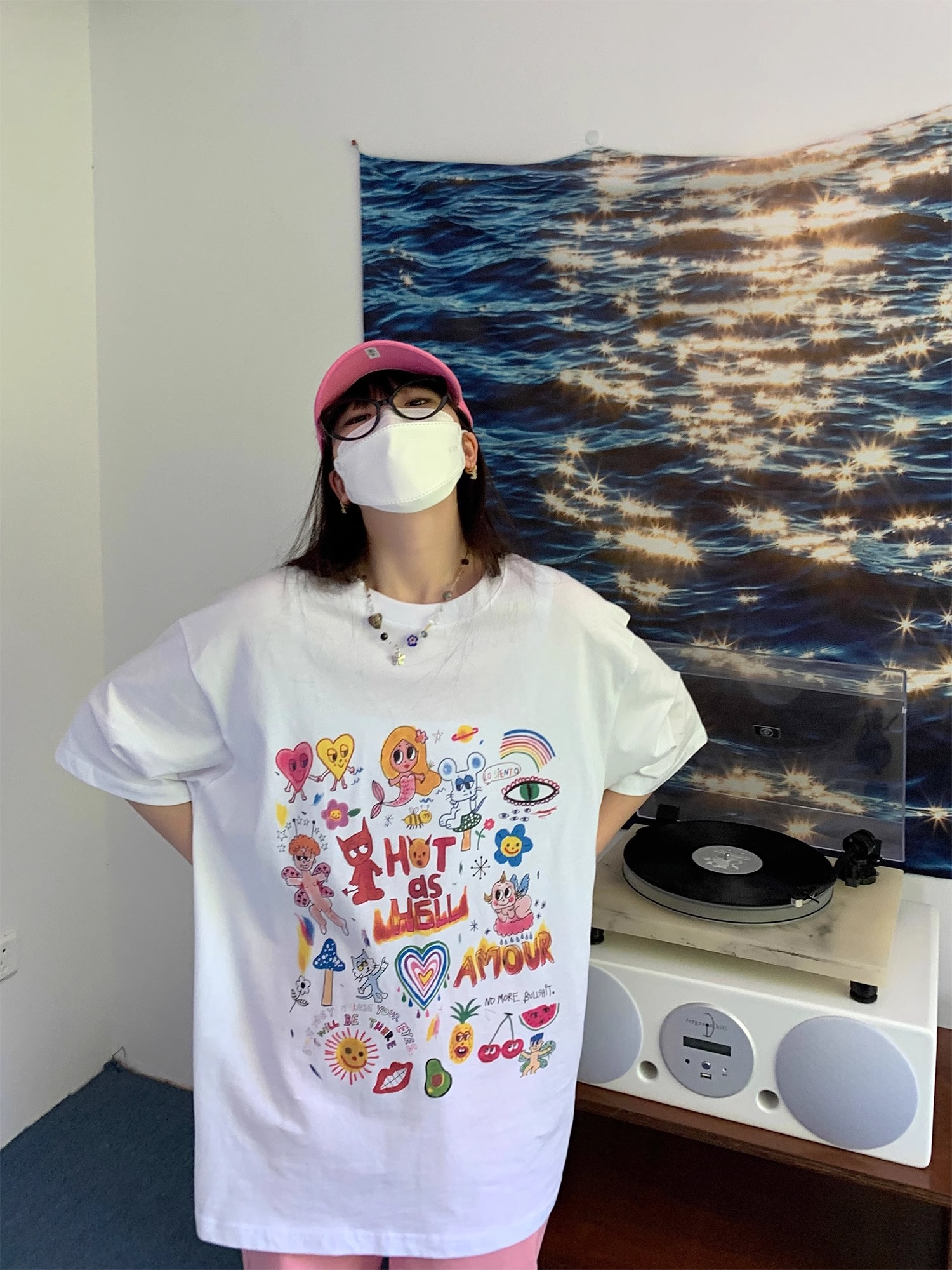 220克精梳緊密賽洛夏季新款卡通塗鴉印花短袖T恤