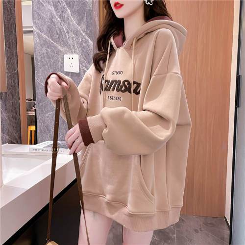 First release cotton fish scale fake two-piece thin sweatshirt for women spring and autumn plus size women's hooded top