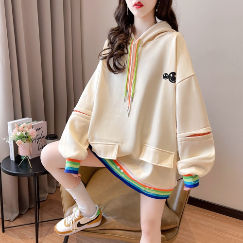 First real shot of 65 fish scale spring and autumn new Korean style loose and versatile fake two-piece thin sweatshirt for women