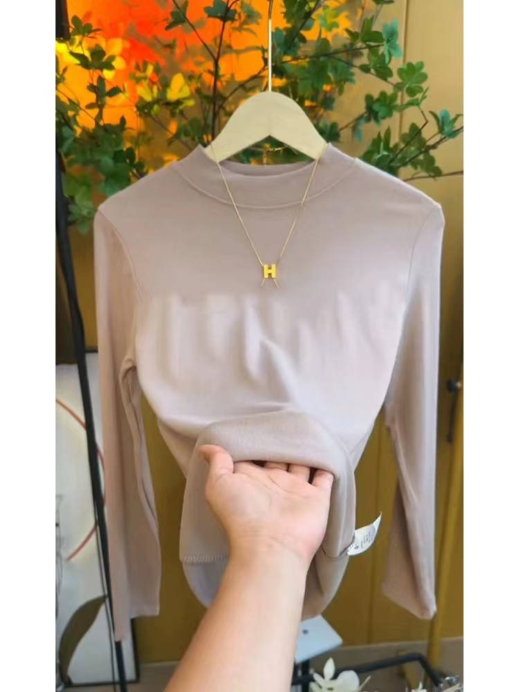 A must-have!  Western-style bottoming shirt for women with suit spring, autumn and winter small stand-up collar slim long-sleeved T-shirt top