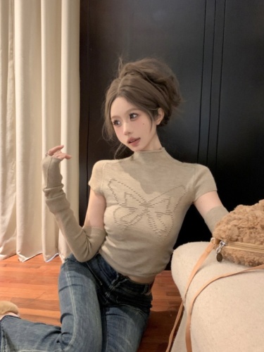 Hot Girl Sleeve Sweater Women's Autumn and Winter Design Half Turtle Collar Bottoming Shirt Slim Fit Pure Desire Top