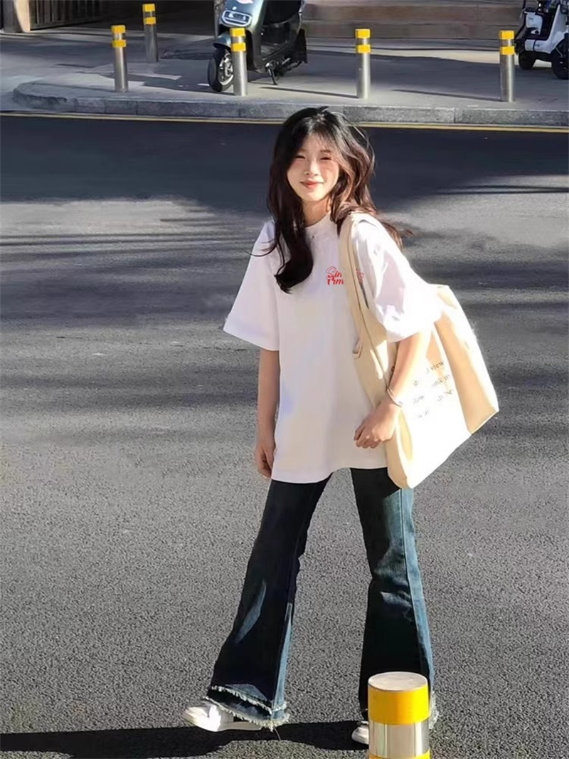 220克精梳緊密賽洛原宿風復古字母印花短袖T恤女