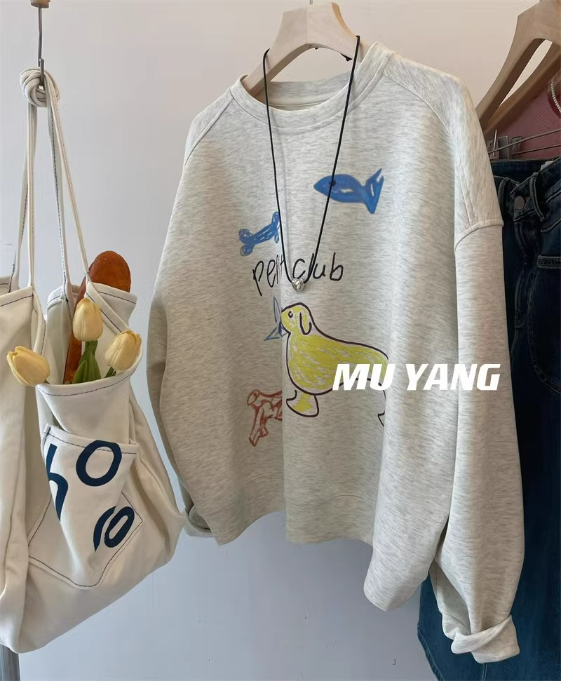 Pure cotton back strip 2024 spring and autumn lazy thin fashionable casual large version pullover top sweatshirt