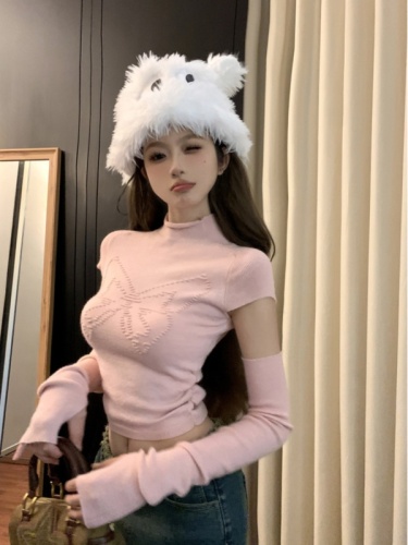 Hot Girl Sleeve Sweater Women's Autumn and Winter Design Half Turtle Collar Bottoming Shirt Slim Fit Pure Desire Top