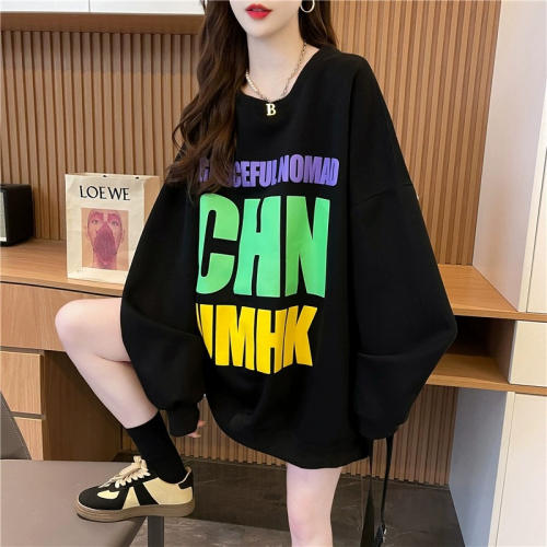 The first pure cotton Chinese cotton composite round neck autumn thin sweatshirt women's plus size women's top