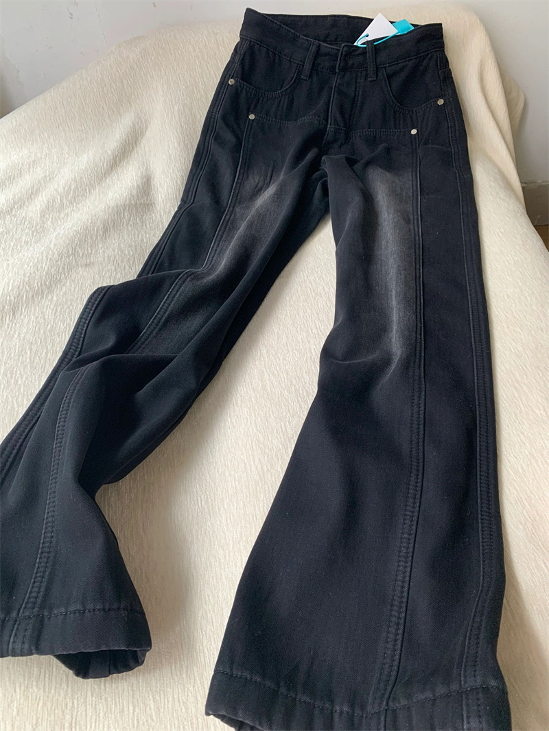 2024 New High Waist Small Loose Straight Pants Women's Velvet Thickened Wide Leg Versatile Large Size Jeans for Women
