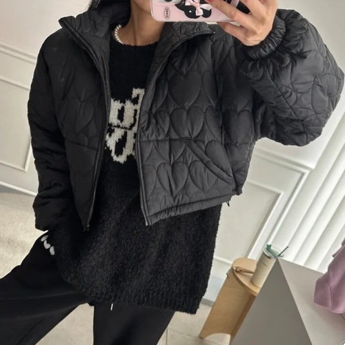 Original autumn and winter new age-reducing love sweet high-neck drawstring short lantern sleeve cotton coat