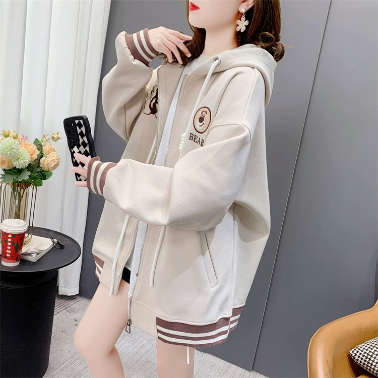 The first imitation Chinese cotton composite milk silk original double hooded hooded sweatshirt women's thin large size jacket