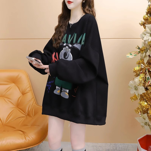 The first pure cotton Chinese cotton composite spring and autumn thin sweatshirt for women plus size fat mm top