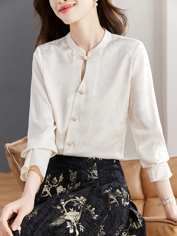 Impression West Lake New Chinese Style Shirt Women's Spring and Autumn Light National Style Horse Face Skirt Top