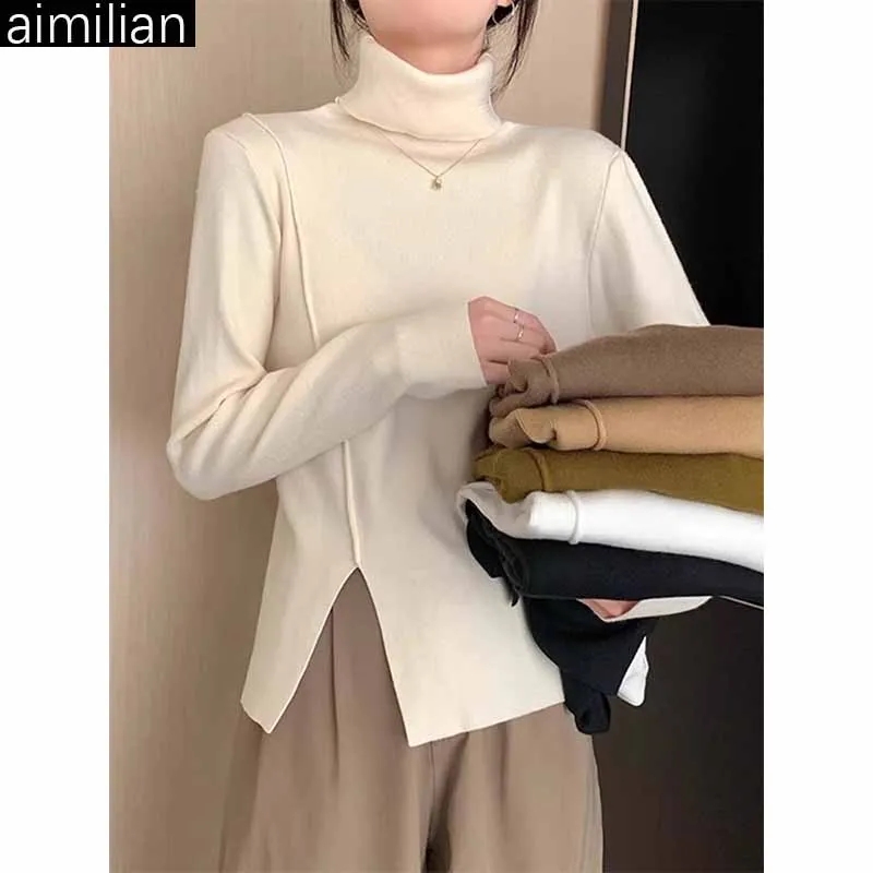 天貓品質秋冬季新款加厚內搭高級感針織打底衫設計感小眾上衣