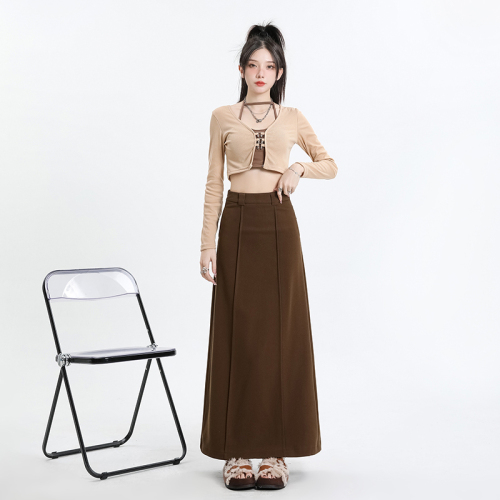 Real shot casual skirt for women 2024 early spring new women's design slit a-line skirt