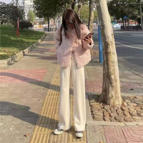 Wide-leg pants for women in autumn and winter 2020 new thickened outer wear high-waisted slim straight trousers