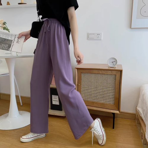 韩版新款百搭高腰垂感显瘦紫色薄款阔腿拖地休闲裤女裤子