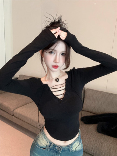 Actual shot~ Pure lust style strappy slim-fitting atmospheric curved slimming bottoming shirt for spring and autumn women